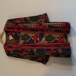 VTG 90s Lady Carol of New York Open Cardigan Sz 12 Multicolor Plaid Red Stripes